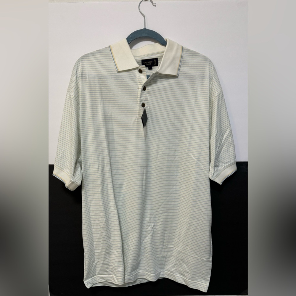 Cypress Club Men’s Collared Yellow Striped Golf Shirt Large